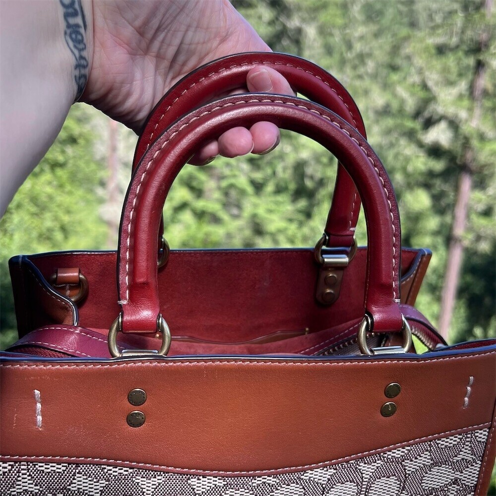 COACH Rogue 25 Signature Textile Jacquard w Embroidered Pink Elephants Handbag - Picture 14 of 16